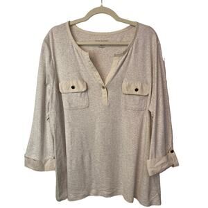 Womens Pima Cotton CHARTER CLUB Top Size 3x Oatmeal Heather Gray V-Neck Cuffs
